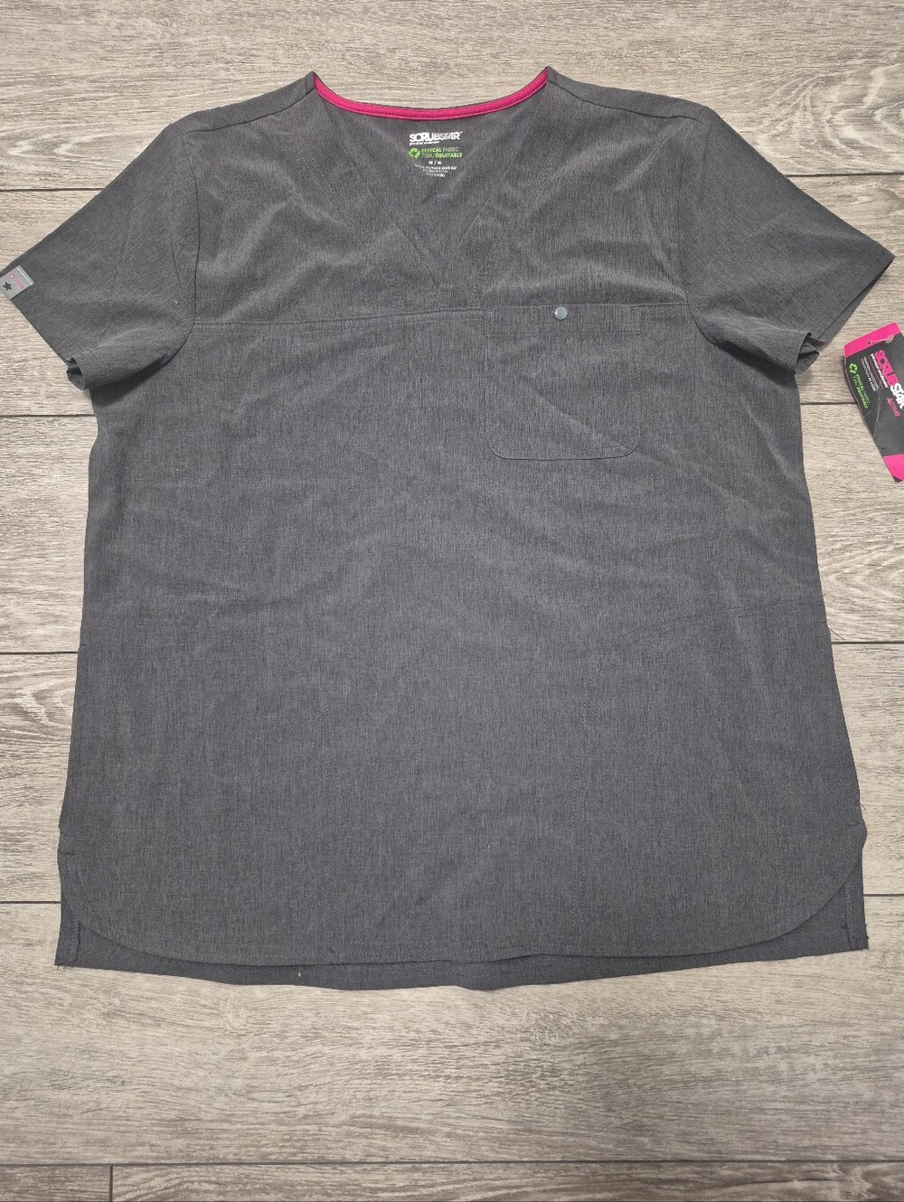 Womens ScrubStar Active V Neck 3 Pocket Gray Color Scrub Top W/ 4 Way Stretch